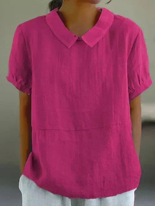 Louisa | Casual Linen Blouse with Peter Pan Collar and Short Sleeves