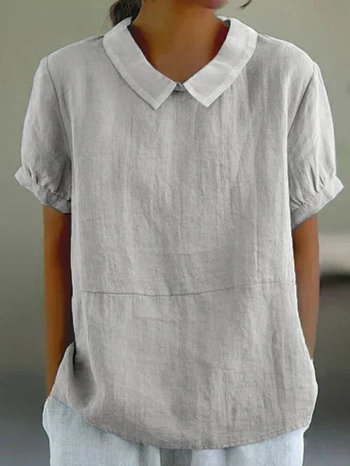 Louisa | Casual Linen Blouse with Peter Pan Collar and Short Sleeves