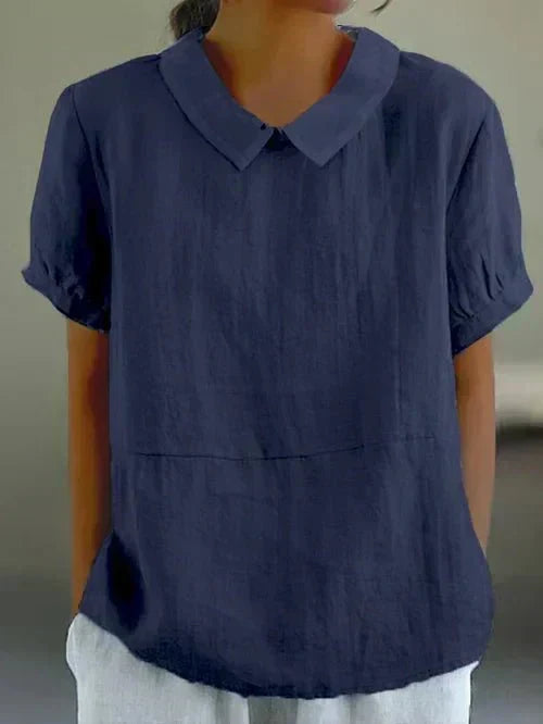 Louisa | Casual Linen Blouse with Peter Pan Collar and Short Sleeves