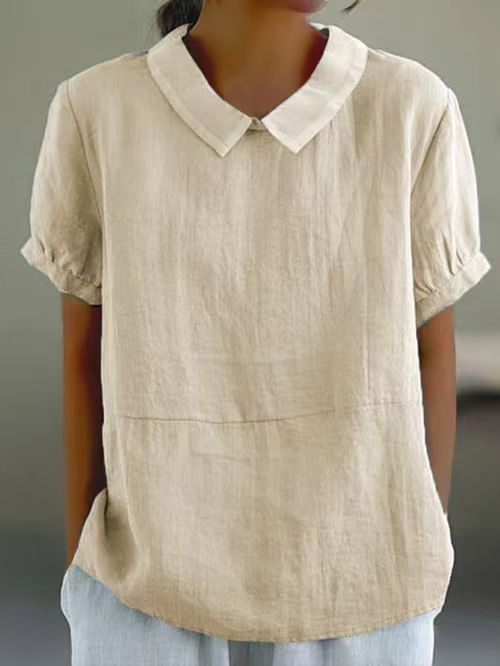 Louisa | Casual Linen Blouse with Peter Pan Collar and Short Sleeves