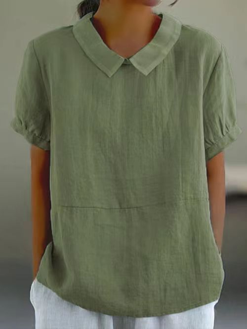 Louisa | Casual Linen Blouse with Peter Pan Collar and Short Sleeves
