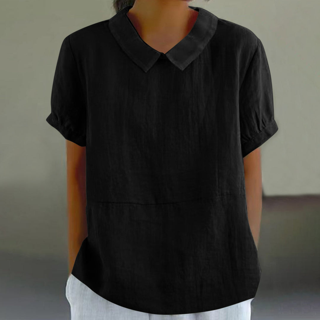 Louisa | Casual Linen Blouse with Peter Pan Collar and Short Sleeves