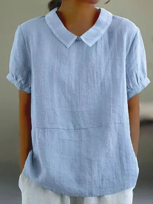 Louisa | Casual Linen Blouse with Peter Pan Collar and Short Sleeves