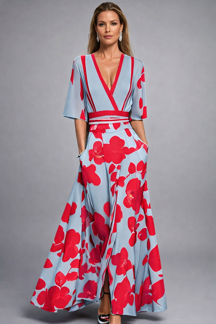 Elina | Elegant Wrap Maxi Dress with Flowers