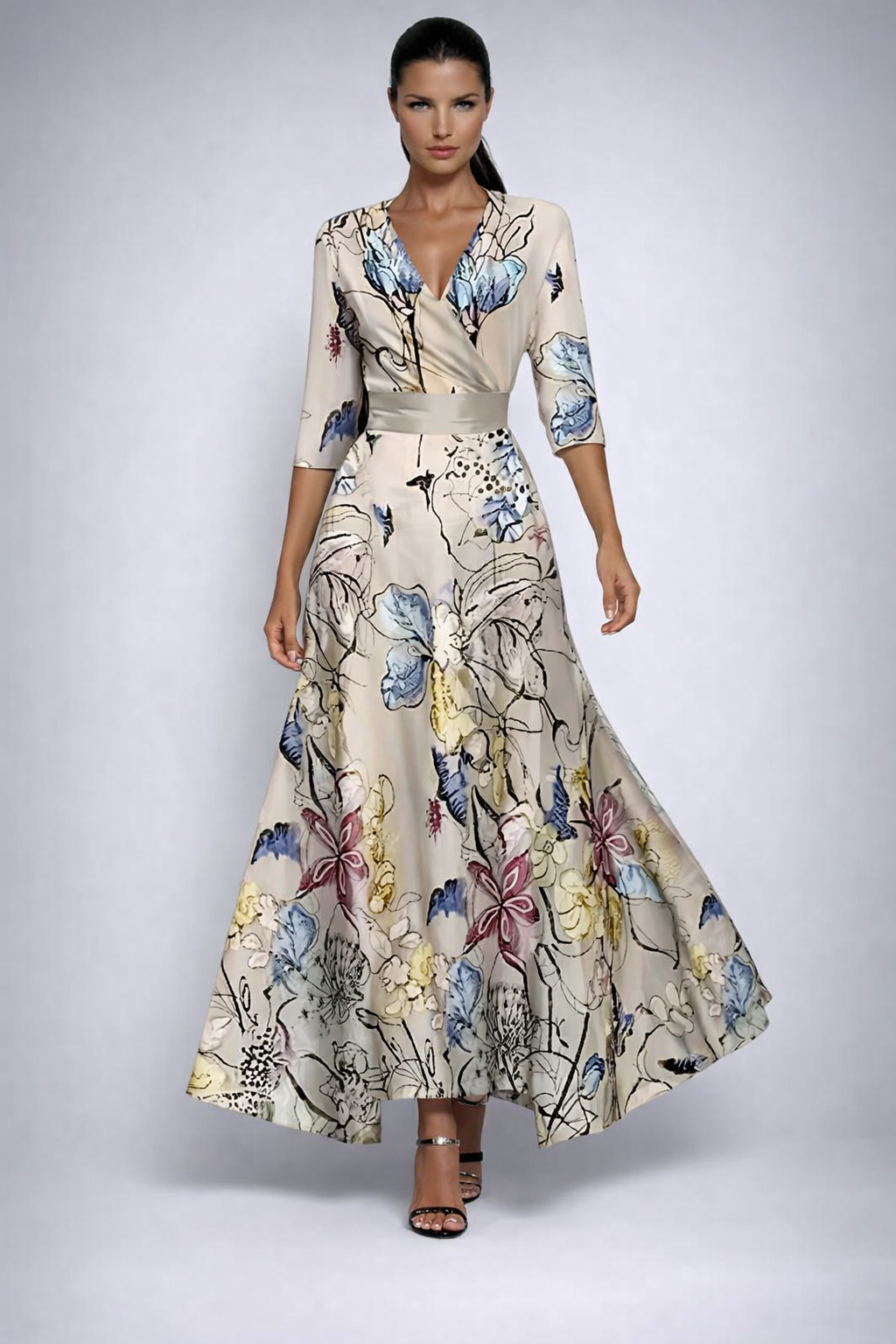 Elina | Elegant Wrap Maxi Dress with Flowers