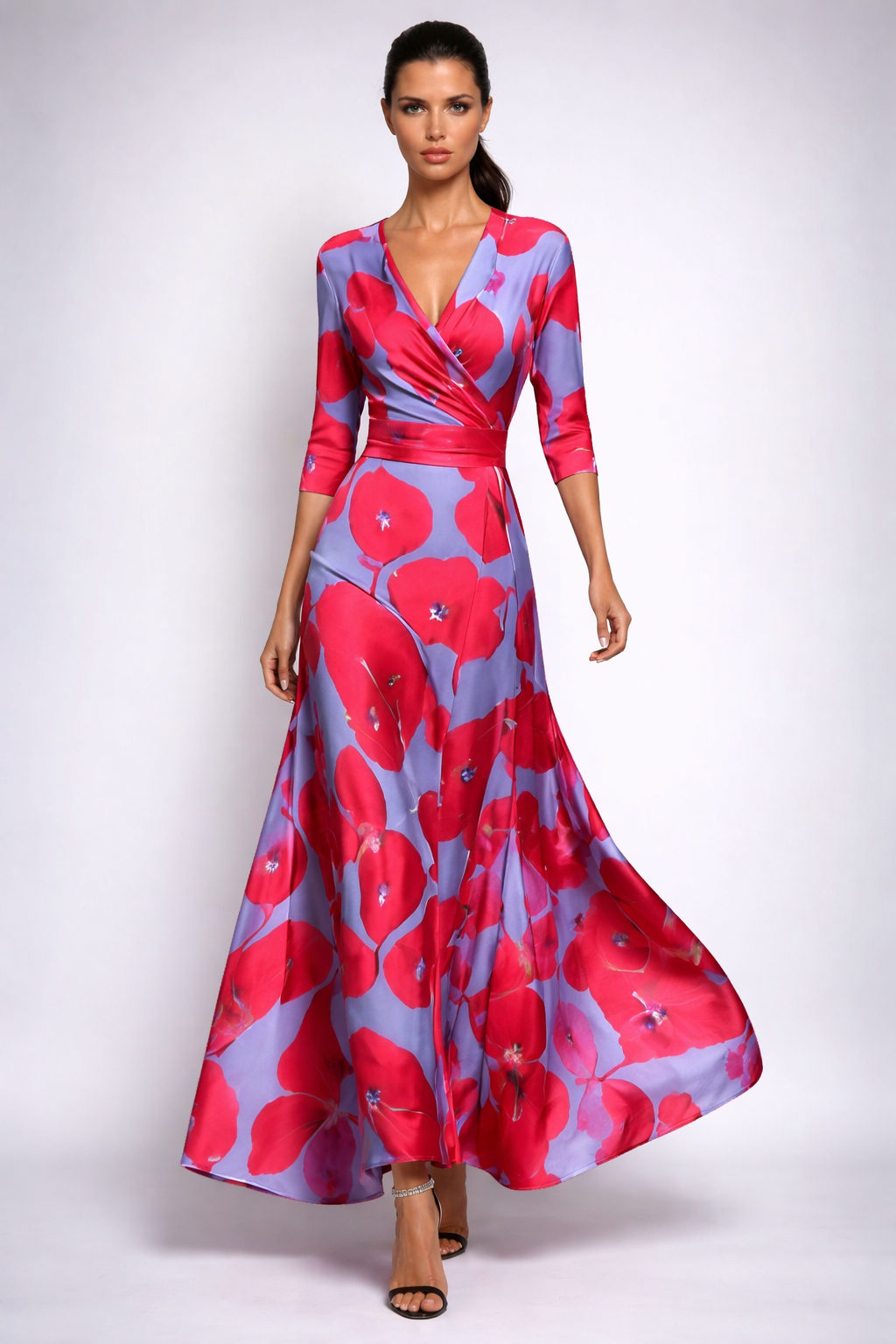 Elina | Elegant Wrap Maxi Dress with Flowers