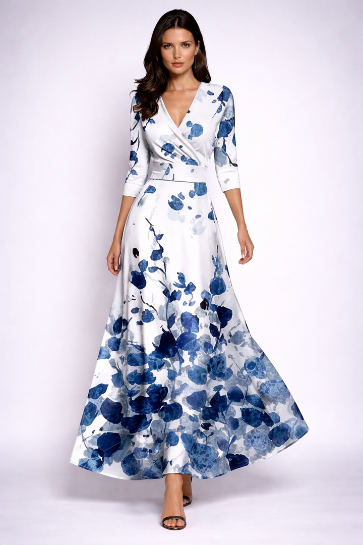 Elina | Elegant Wrap Maxi Dress with Flowers