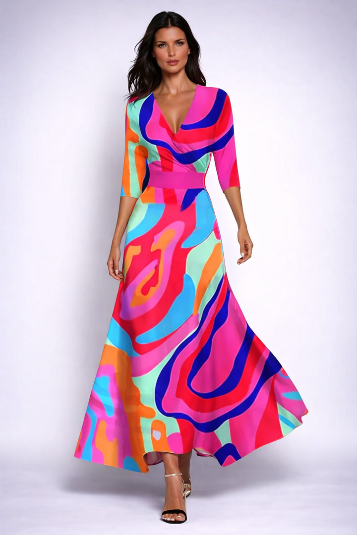 Elina | Elegant Wrap Maxi Dress with Flowers