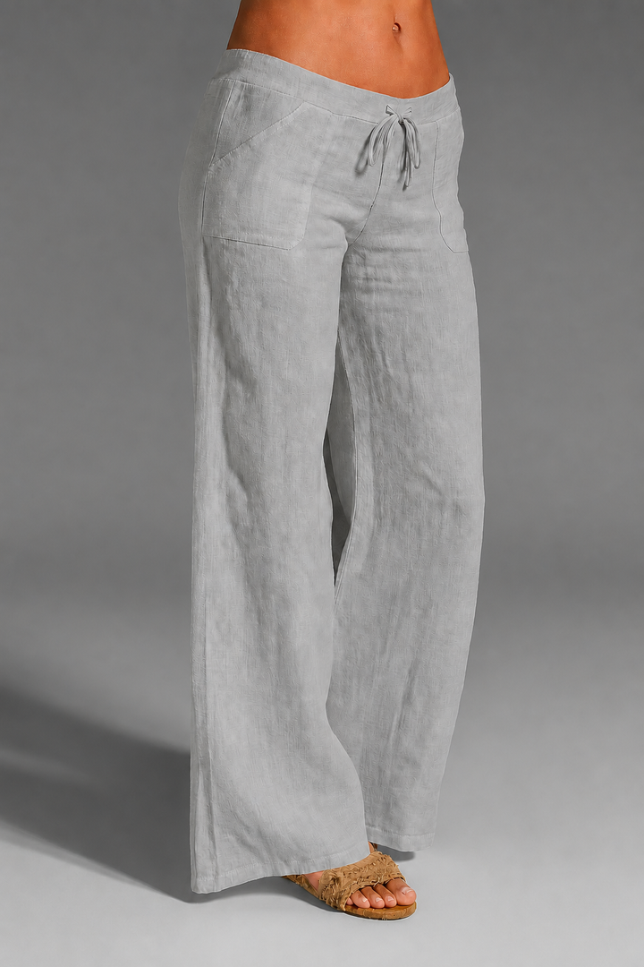 Laney | Women's Wide Leg Linen Trousers with Drawstring Waist