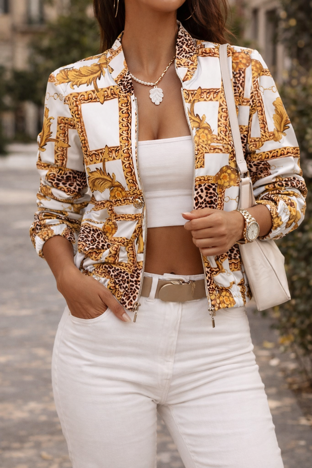 Justice | Women's Cropped Bomber Jacket with Elasticated Cuffs