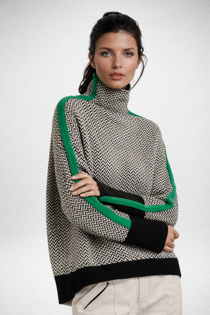 Jolene | Women's Contrast Stripe Autumn Roll-Neck Jumper