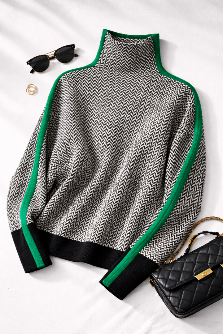 Jolene | Women's Contrast Stripe Autumn Roll-Neck Jumper