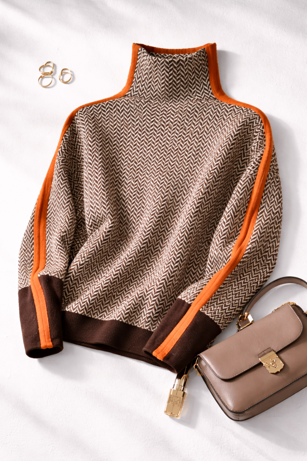 Jolene | Women's Contrast Stripe Autumn Roll-Neck Jumper