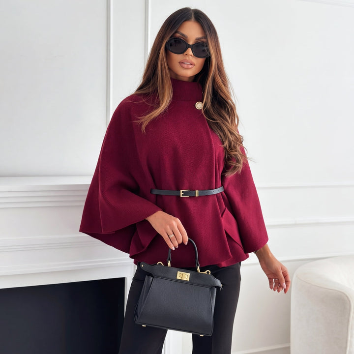 Daisy | Chic Cape Sleeve Knit Sweater with High Neck