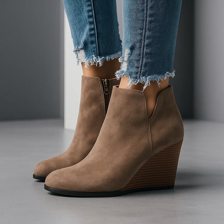 Hermione | Chic Suede Wedge Ankle Boots with Side Cut-Out