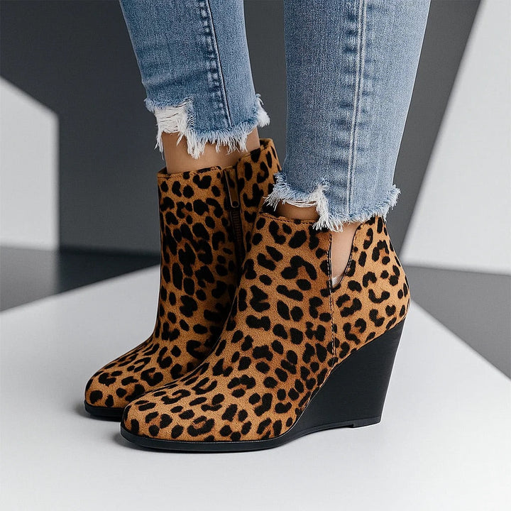 Hermione | Chic Suede Wedge Ankle Boots with Side Cut-Out