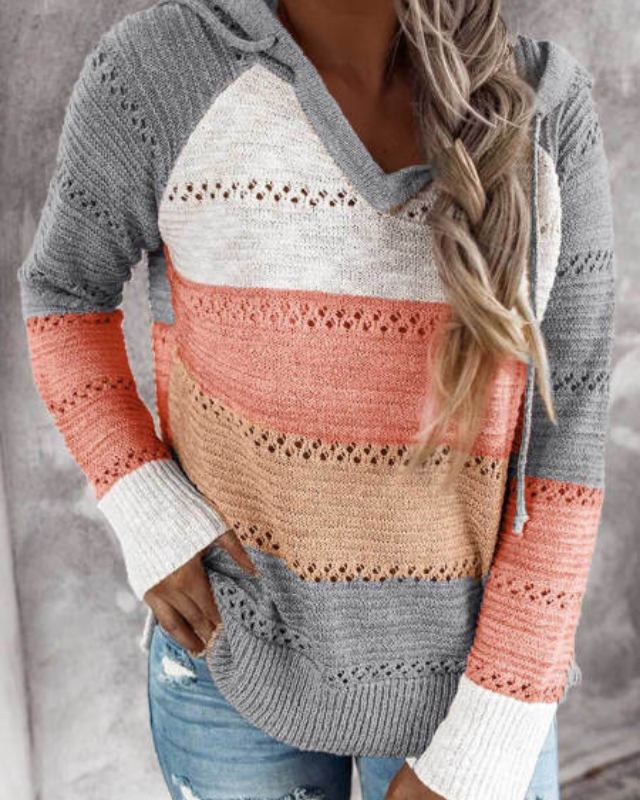 Tiffany | Colour Block Hooded Knit Sweater