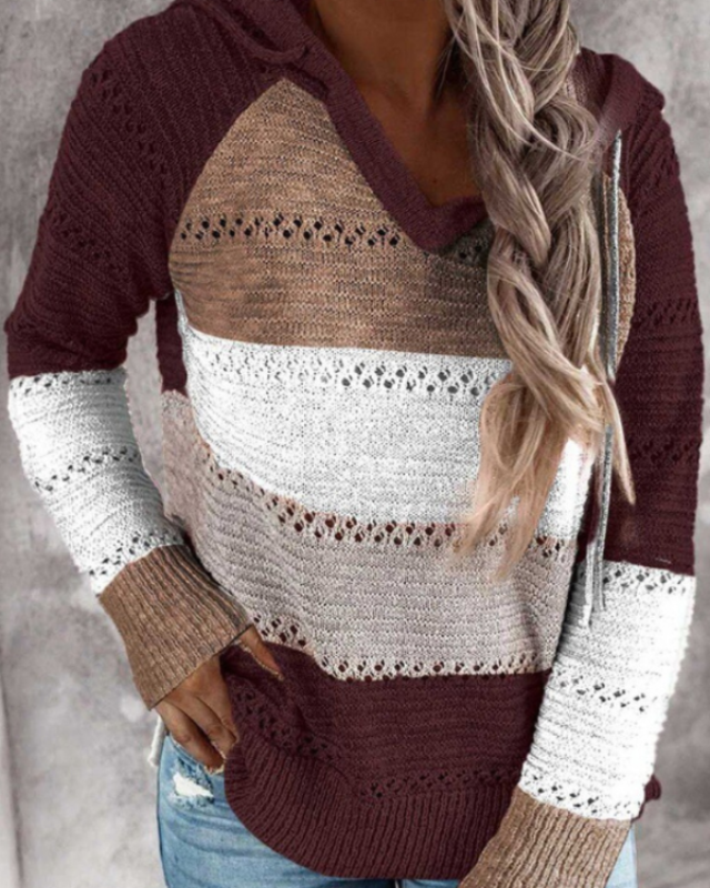 Tiffany | Colour Block Hooded Knit Sweater