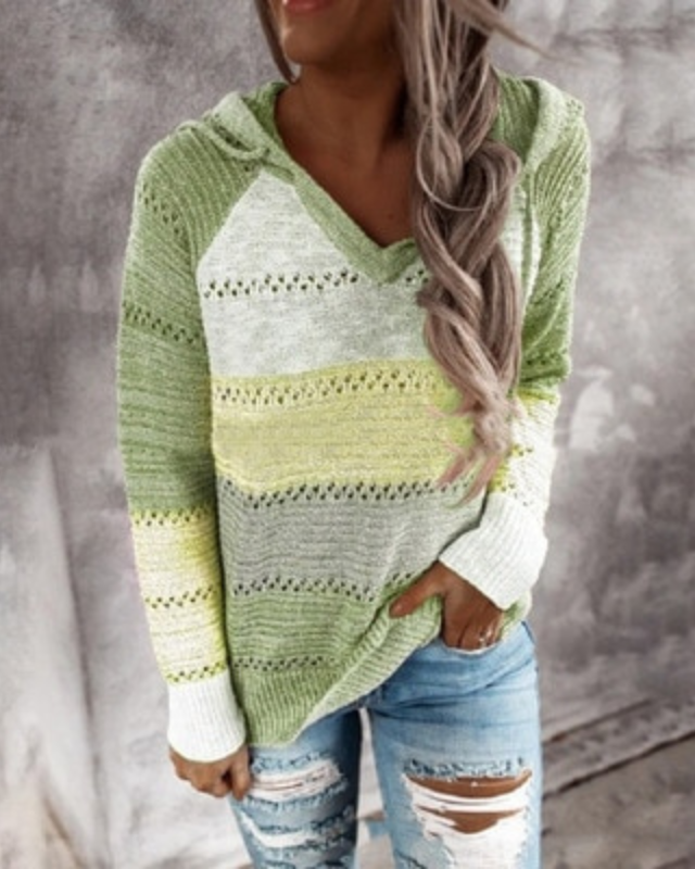 Tiffany | Colour Block Hooded Knit Sweater