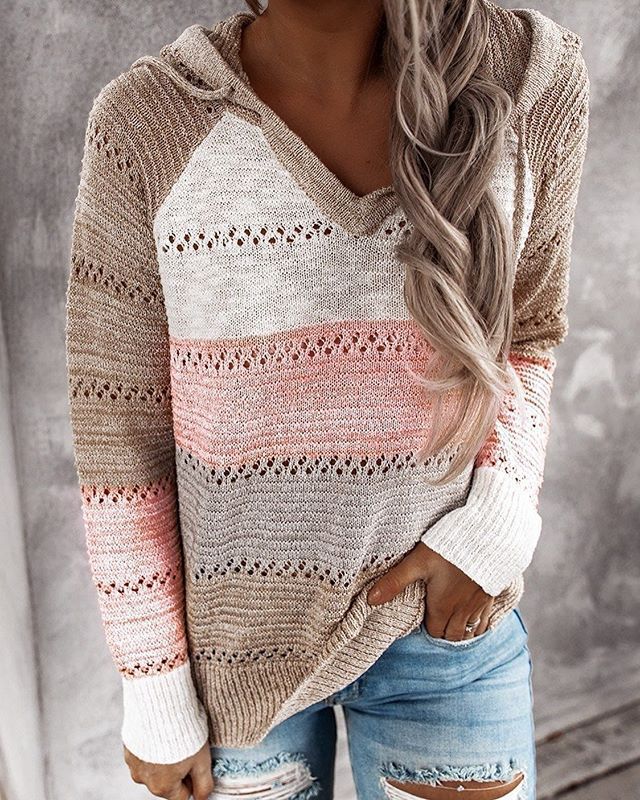 Tiffany | Colour Block Hooded Knit Sweater