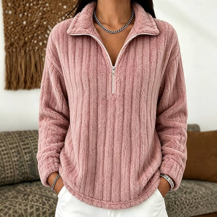 Lyanna | Women's Fleece Half Zip Sweatshirt with Ribbed Texture