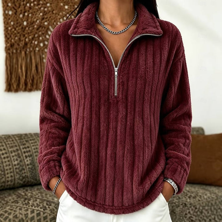 Lyanna | Women's Fleece Half Zip Sweatshirt with Ribbed Texture