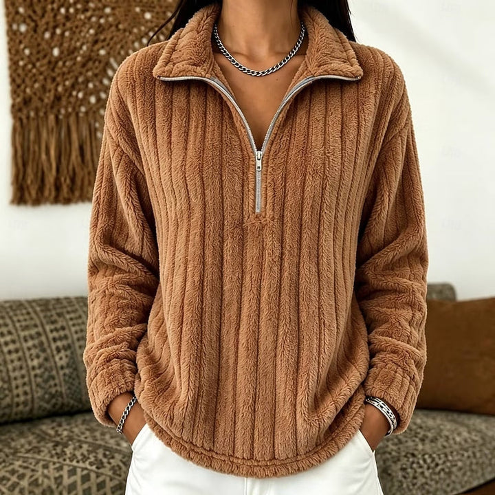 Lyanna | Women's Fleece Half Zip Sweatshirt with Ribbed Texture