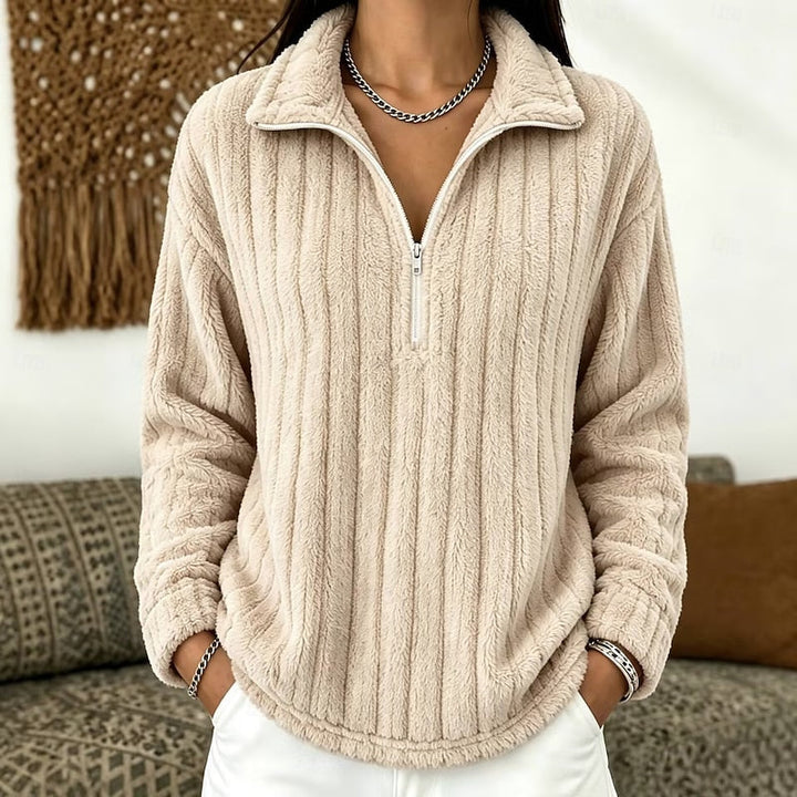 Lyanna | Women's Fleece Half Zip Sweatshirt with Ribbed Texture