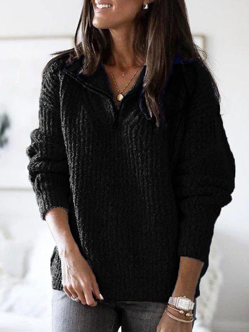 Milana | Cosy Half Zip Knit Sweater with Stand Collar