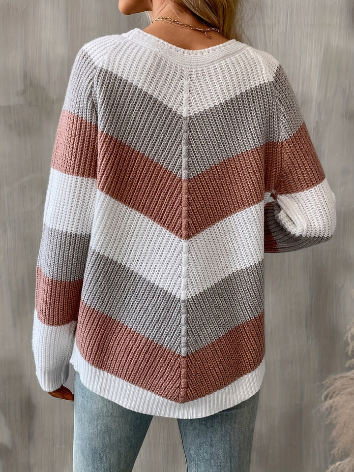 Sylvia | Women's Knit Sweater with Chevron Colour Block Pattern