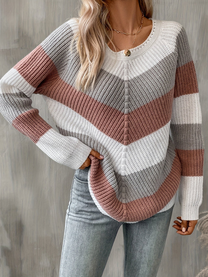 Sylvia | Women's Knit Sweater with Chevron Colour Block Pattern