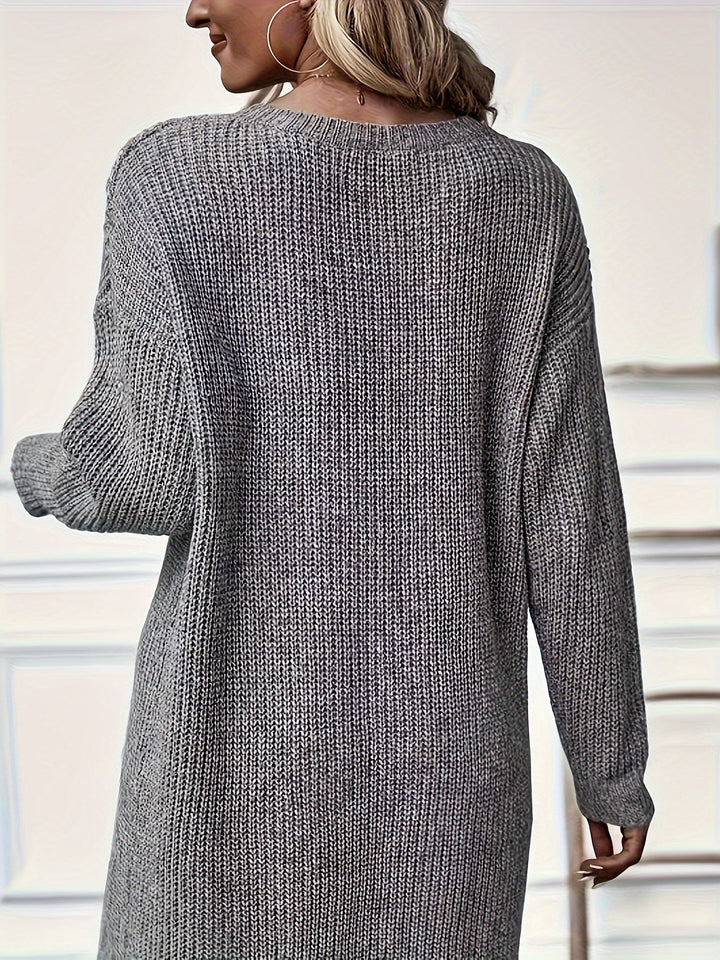 Wanda | Chic Long Sleeve Knit Dress with Wrap Front Hem