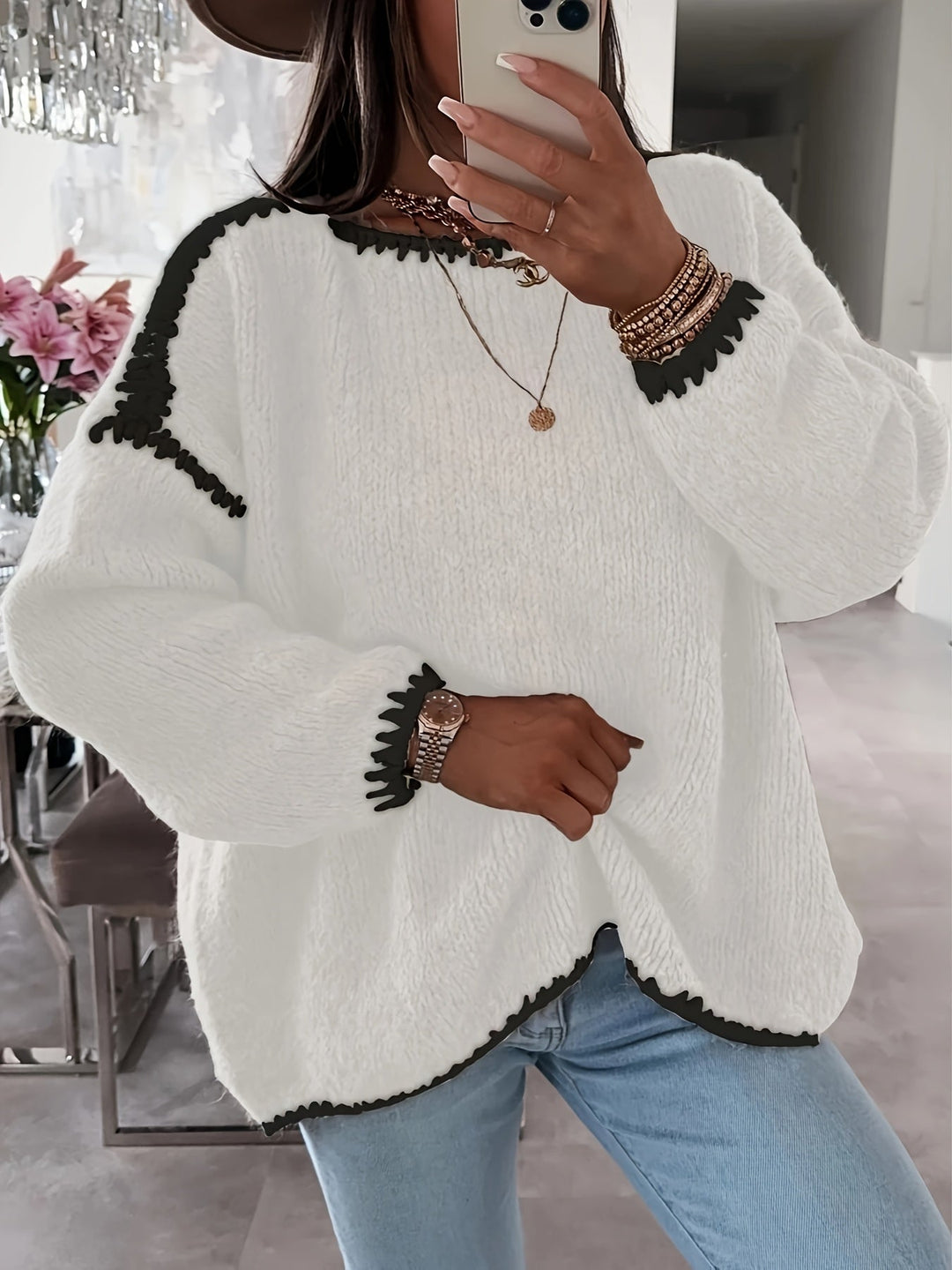 Rosa | Women's Oversized Chunky Knit Sweater with Boat Neck