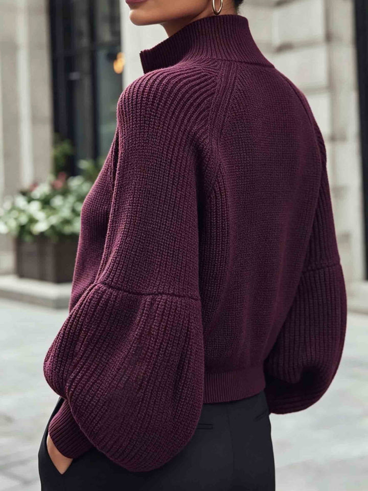 Mariah | Women's Cropped Knit Cardigan with Puff Sleeves
