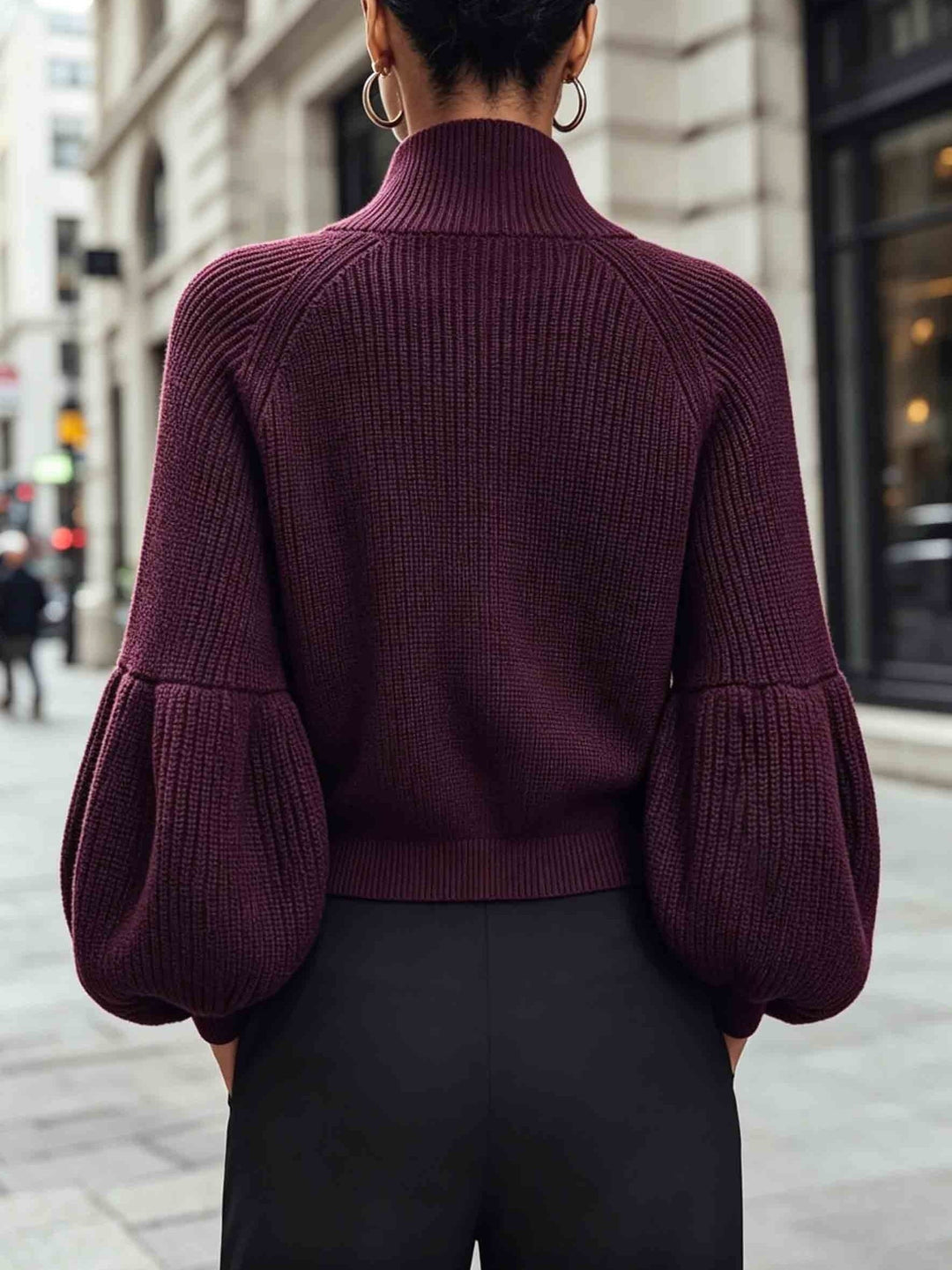 Mariah | Women's Cropped Knit Cardigan with Puff Sleeves
