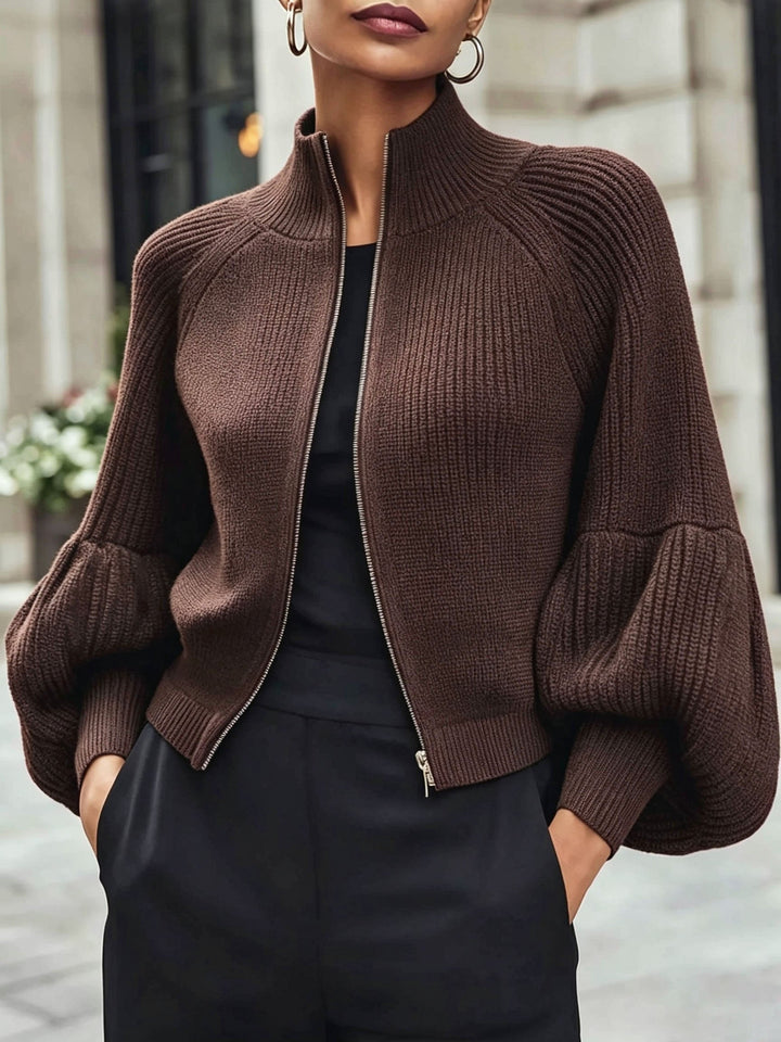 Mariah | Women's Cropped Knit Cardigan with Puff Sleeves
