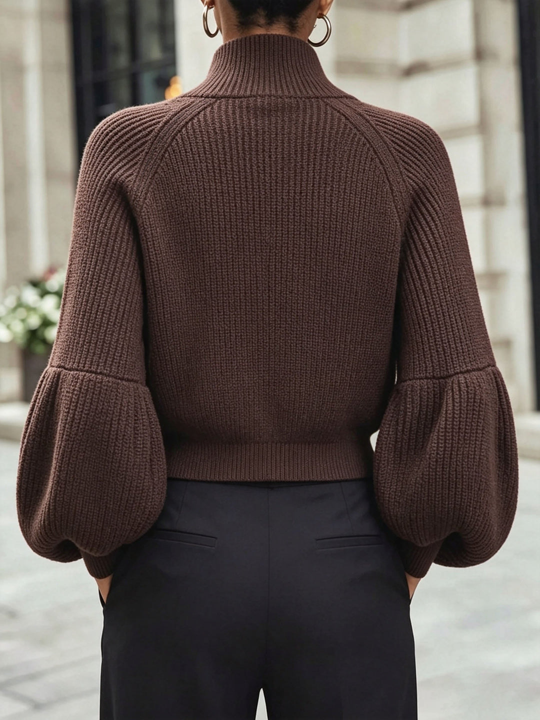 Mariah | Women's Cropped Knit Cardigan with Puff Sleeves