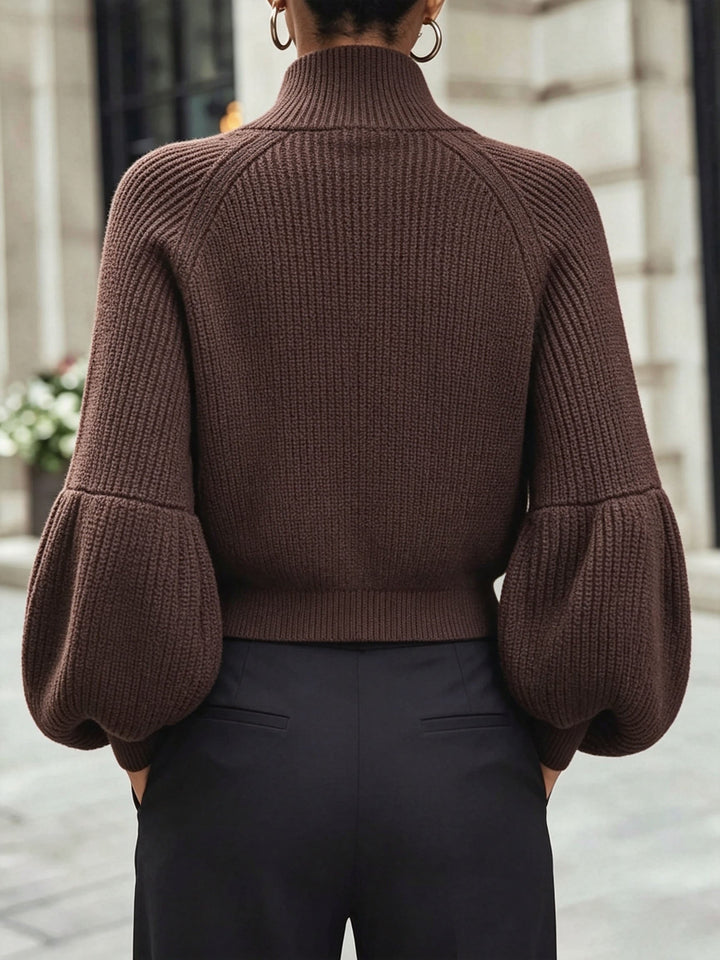 Mariah | Women's Cropped Knit Cardigan with Puff Sleeves