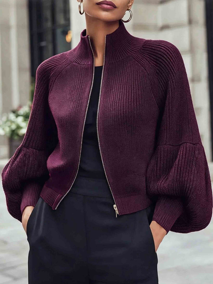 Mariah | Women's Cropped Knit Cardigan with Puff Sleeves