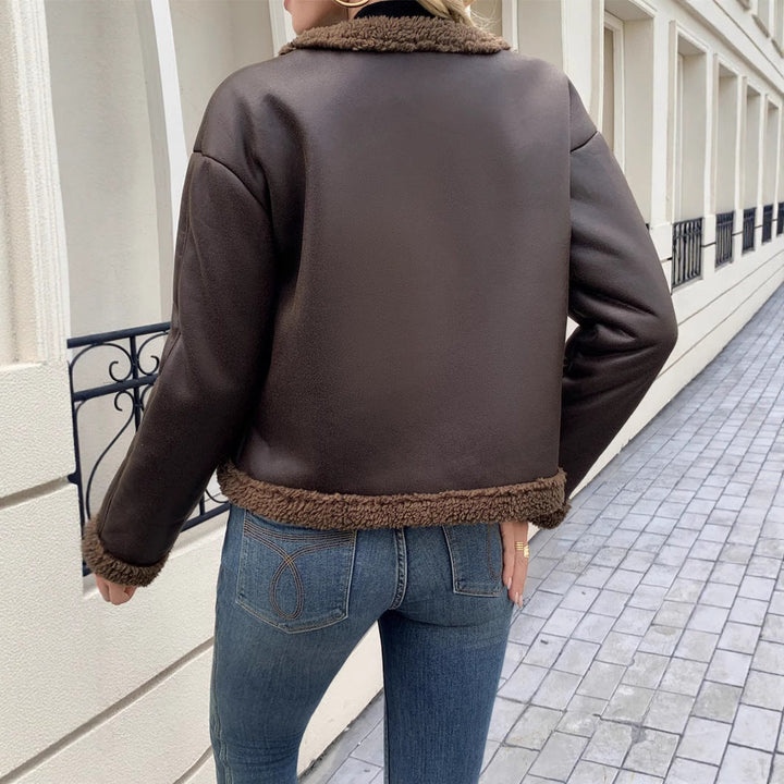 Mae | Women's Cropped Leather Jacket with Sherpa Trim