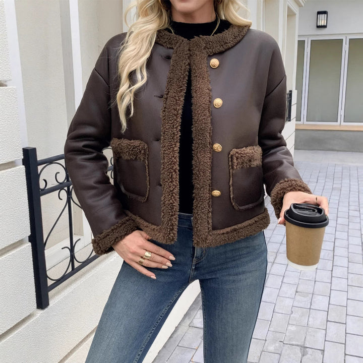 Mae | Women's Cropped Leather Jacket with Sherpa Trim