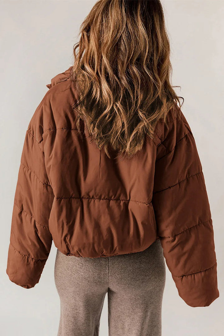 Jolie | Cropped Puffer Jacket with Stand Collar and Drawcord Hem
