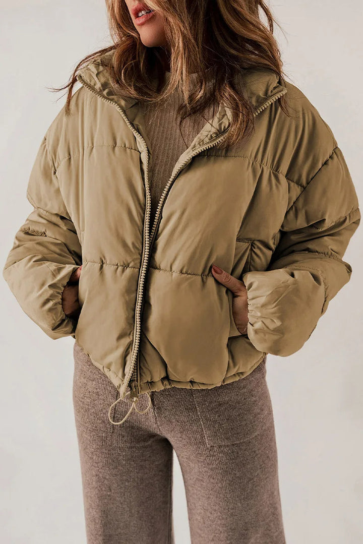 Jolie | Cropped Puffer Jacket with Stand Collar and Drawcord Hem