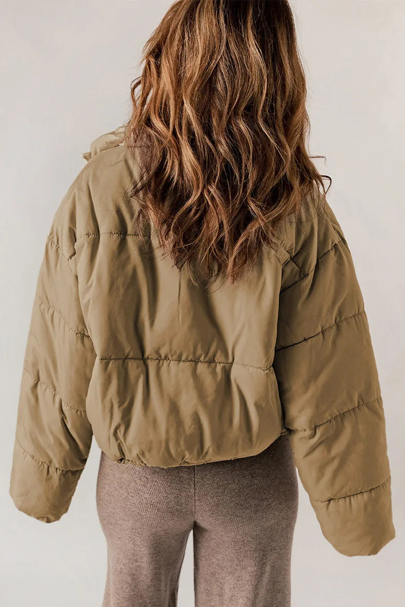 Jolie | Cropped Puffer Jacket with Stand Collar and Drawcord Hem