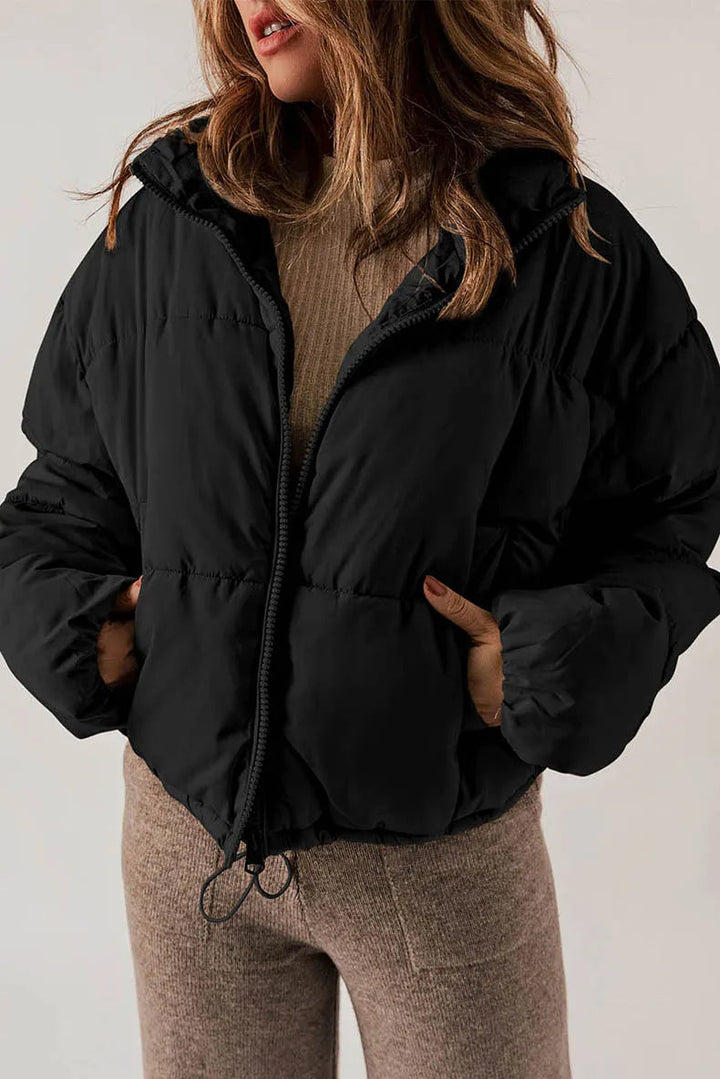 Jolie | Cropped Puffer Jacket with Stand Collar and Drawcord Hem