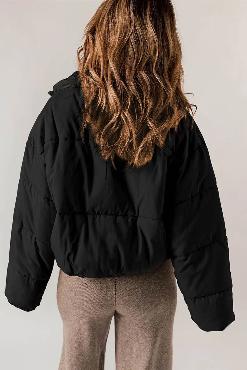 Jolie | Cropped Puffer Jacket with Stand Collar and Drawcord Hem