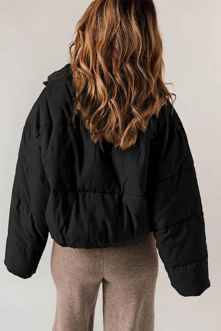 Jolie | Cropped Puffer Jacket with Stand Collar and Drawcord Hem