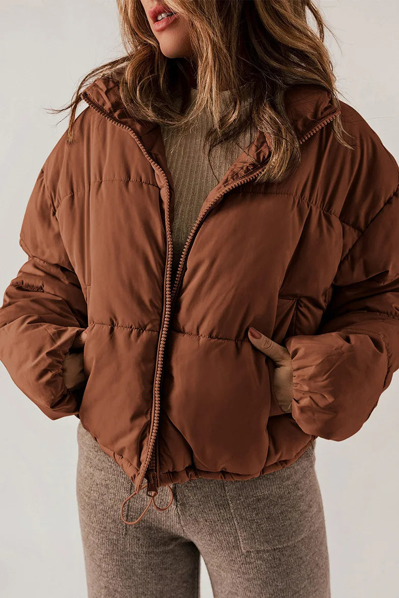Jolie | Cropped Puffer Jacket with Stand Collar and Drawcord Hem
