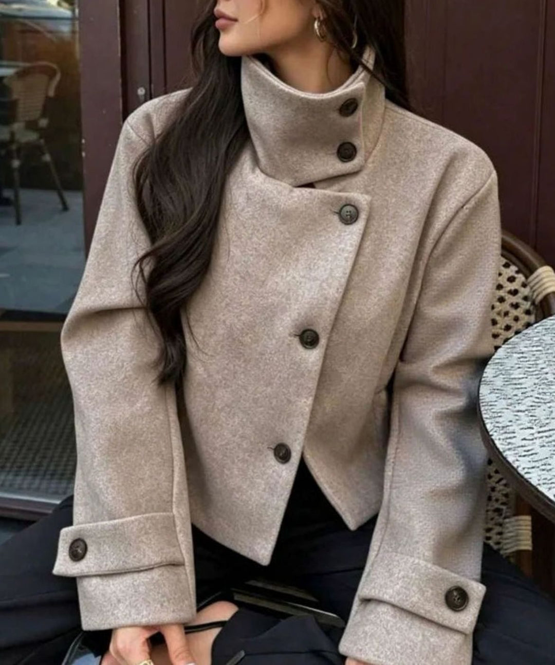 Khloe | Women's Cropped Wool Coat with High Collar