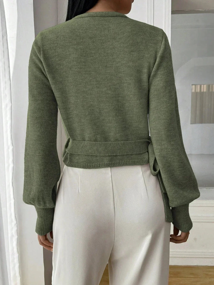 Tillie | Cropped Wrap Knit Sweater with Tie Waist and V-Neckline